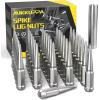 imageMIKKUPPA 14mm x 15 Wheel Spike Lug Nuts 24pcs M14x15 Lug Nut ConeConical Bulge Seat Black Closed End Nuts with 1 Socket Key Replacement for Chevy Silverado GMC Dodge Ram Ford F150Chrome Spike Lug Nuts M14x15
