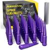 imageMIKKUPPA 14mm x 15 Wheel Spike Lug Nuts 24pcs M14x15 Lug Nut ConeConical Bulge Seat Black Closed End Nuts with 1 Socket Key Replacement for Chevy Silverado GMC Dodge Ram Ford F150Purple Spike Lug Nuts M14x15