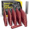 imageMIKKUPPA 14mm x 15 Wheel Spike Lug Nuts 24pcs M14x15 Lug Nut ConeConical Bulge Seat Black Closed End Nuts with 1 Socket Key Replacement for Chevy Silverado GMC Dodge Ram Ford F150Red Spike Lug Nuts M14x15