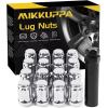 imageMIKKUPPA 16PCS M12x15 Lug Nuts Black Spline Drive 17mm Hex ATV Tire Nuts Includes Socket Key Tool Replacement for Polaris Ranger RZR Honda CanAm Pioneer Maverick X3 Talon Outlander CivicChrome
