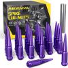 imageMIKKUPPA 14mm x 15 Wheel Spike Lug Nuts 24pcs M14x15 Lug Nut ConeConical Bulge Seat Black Closed End Nuts with 1 Socket Key Replacement for Chevy Silverado GMC Dodge Ram Ford F150Purple Spike Lug Nuts M14x15