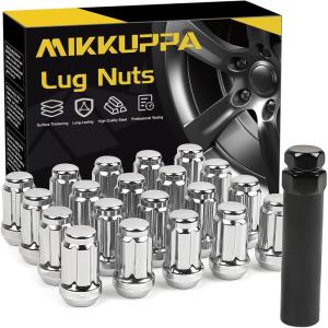 imageMIKKUPPA 16PCS M12x15 Lug Nuts Black Spline Drive 17mm Hex ATV Tire Nuts Includes Socket Key Tool Replacement for Polaris Ranger RZR Honda CanAm Pioneer Maverick X3 Talon Outlander CivicChrome