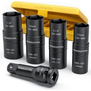 imageMIKKUPPA 5 PCS 12quot Drive Impact Socket Set Flip Socket Set CrMo Steel Includes 3 Inch Bar Extension Double Side Half Size Lug Nut Extractor Set41 Set