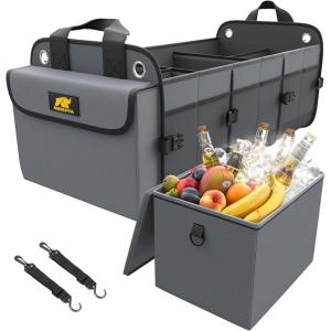 imageMIKKUPPA Car Trunk Organizer with Cooler  100L Large Car Organizer 1680D Oxford Collapsible Suv Trunk Storage with 2 Adjustable Straps for Auto Truck Suv BlackGray