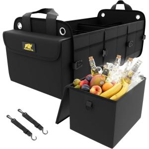 imageMIKKUPPA Car Trunk Organizer with Cooler  100L Large Car Organizer 1680D Oxford Collapsible Suv Trunk Storage with 2 Adjustable Straps for Auto Truck Suv BlackBlack