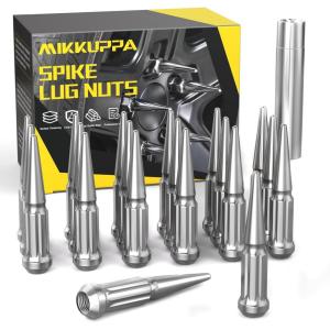 imageMIKKUPPA M14 x 15 Wheel Spike Lug Nuts 24PCS Red M14x15 Lug Nut ConeConical Bulge Seat Red Closed End Nuts with 1 Socket Key Replacement for Chevy Silverado Aftermarket WheelChrome