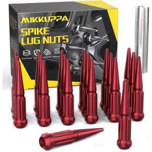 imageMIKKUPPA M14 x 15 Wheel Spike Lug Nuts 24PCS Red M14x15 Lug Nut ConeConical Bulge Seat Red Closed End Nuts with 1 Socket Key Replacement for Chevy Silverado Aftermarket WheelRed