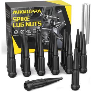 imageMIKKUPPA M14 x 15 Wheel Spike Lug Nuts 24PCS Red M14x15 Lug Nut ConeConical Bulge Seat Red Closed End Nuts with 1 Socket Key Replacement for Chevy Silverado Aftermarket WheelBlack
