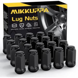 imageMIKKUPPA M14x15 Lug Nuts  Replacement for Chevy Silverado Ford GMC Aftermarket Wheel  24pcs Chrome Seat Wide 23mm Closed End Bulge Acorn OnePiece Wheel Tire Lug NutBlack