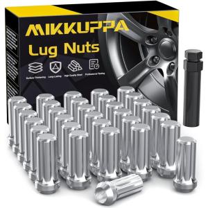 imageMIKKUPPA M14x15 Wheel Lug Nut  Replacement for Chevy Silverado 1500 2500 GMC Ford Ram Aftermarket Wheel  32pcs Black Closed End Lug Nuts with 1 Socket KeySilver