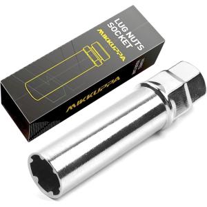 imageMIKKUPPA 6 Point Spline Lug Nuts Tuner Socket Key Tool Compatible with 34 19mm and 1316 21mm Hex Socket Wrench for 12 inch 12x15 12x125 17mm Hex Tire NutsSilver