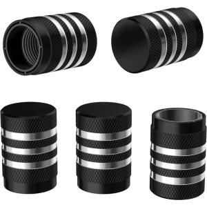 imageMIKKUPPA Tire Valve Caps  5 Pack Tire Air Cap Metal with Plastic Liner Corrosion Resistant LeakProof Valve Stem Caps for Car Motorbike Trucks Bike Bicycle BlackBlack