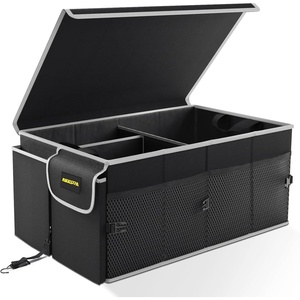 image:imageMIKKUPPA Car Trunk Organizer  75L Collapsible Trunk Organizer with Lid Sturdy Car Storage for SUV Auto Truck Van with Adjustable Straps and Non Slip Bottom BlackBlack White Edge