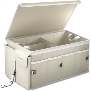 image:imageMIKKUPPA Car Trunk Organizer  75L Collapsible Trunk Organizer with Lid Sturdy Car Storage for SUV Auto Truck Van with Adjustable Straps and Non Slip Bottom BlackWhite
